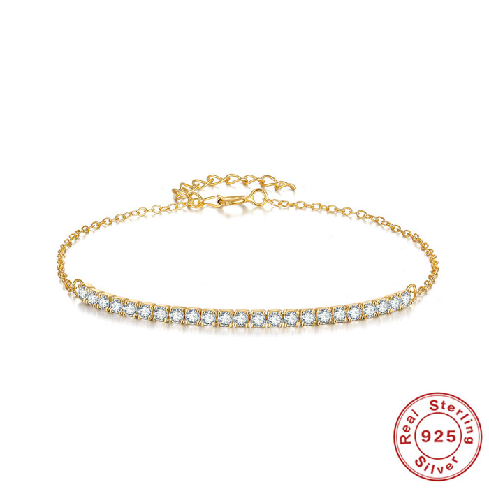 S925 Sterling Silver Single Row Stone-Studded Pentagram Circle Bracelet Elegant Jewelry Korean Version Niche Design...