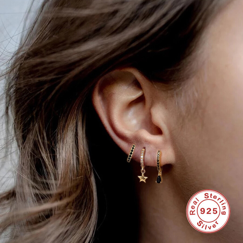 S925 Sterling Silver Diamond-Studded Water Drop Hoop Earrings Cross-Border Bestseller INS Color Diamond Ear Clips Ear Pendants Ear Jewelry Ins Style Hot Item