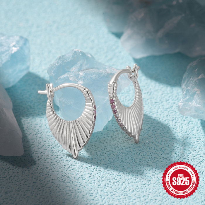 New 925 Sterling Silver Colorful Inlaid Diamond Fan-shaped Hoop Earrings European and American Hot-selling Creative Personality Design Earrings