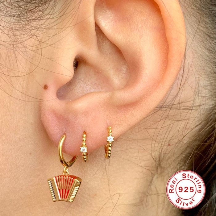 S925 Sterling Silver Creative Camera Instrument Bottle Earrings Hoop Earrings European and American French Style Enamel Oil Drop Earrings