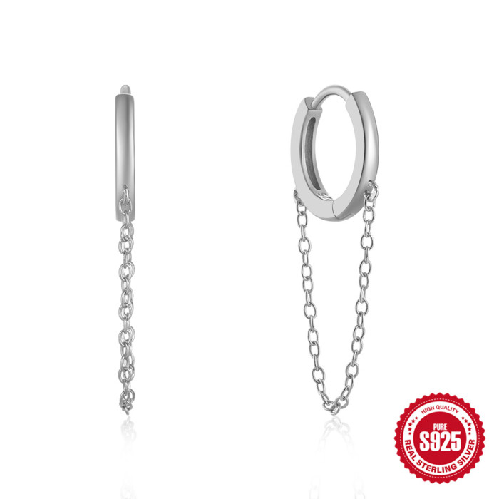 S925 Sterling Silver Classic Versatile Chain Hoop Earrings European and American Fashion Simple Ins Minimalist Tassel Earrings