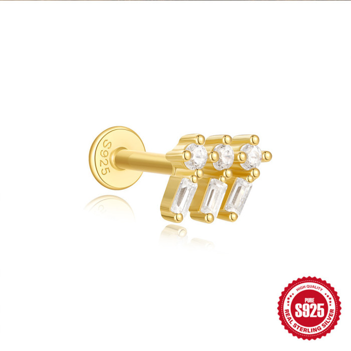 925 Sterling Silver Tassel Water Drop Zircon Cartilage Piercing Flat Spiral Piercing Stud Earrings European and American Hot Selling INS Ear Bone Studs