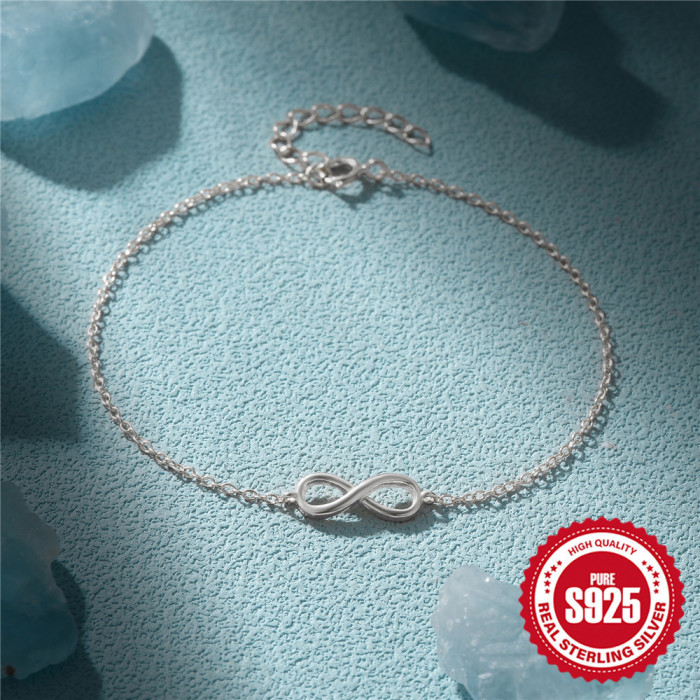 S925 Sterling Silver Eight-Character Eternal Chain Versatile Bracelet for Women Korean Style Internet Celebrity Hot-S...