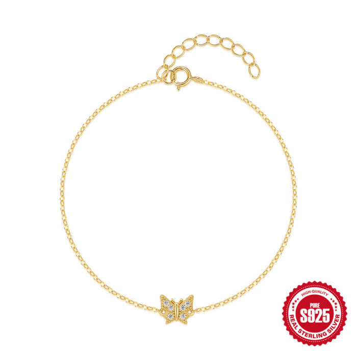 New S925 Sterling Silver Creative Butterfly Stone-Inlaid Bracelet Hot-Selling Elegant Personality Versatile Hand Je...