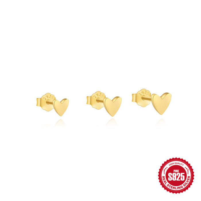 S925 Sterling Silver Geometric Smooth Heart Everyday Versatile Elegant Earrings Set European and American Cross-Border Hot Selling Ins Earrings
