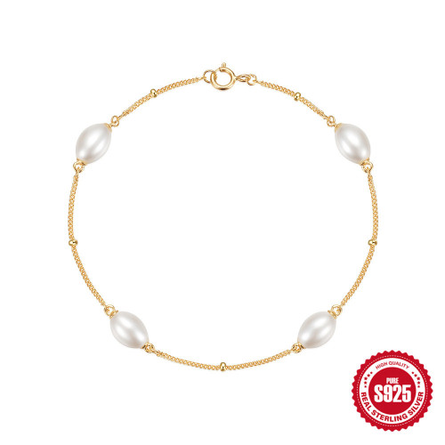 925 Sterling Silver Simple Pearl Round Bead Bracelet Korean Style Hot-Selling Niche Design Versatile Elegant Accessory