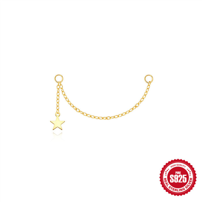 New S925 Sterling Silver Five-Pointed Star Diamond-Studded Pendant Earrings Long Chain Cartilage Chain Piercing Earrings with Chain Accessories