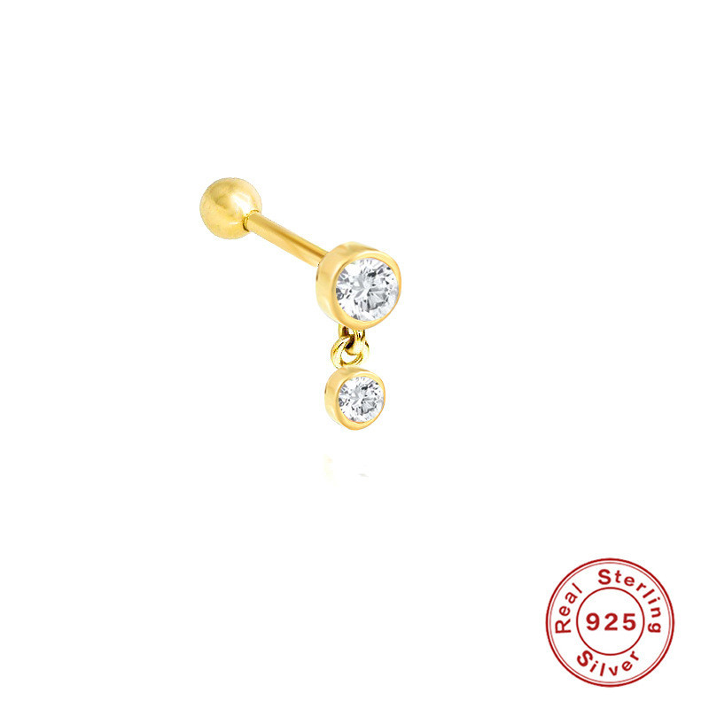 Korean Version S925 Sterling Silver Diamond-Studded Body Piercing Ear Jewelry Earrings Personality Fashion Ins Piercing Threaded Stud Earrings Ear Jewelry