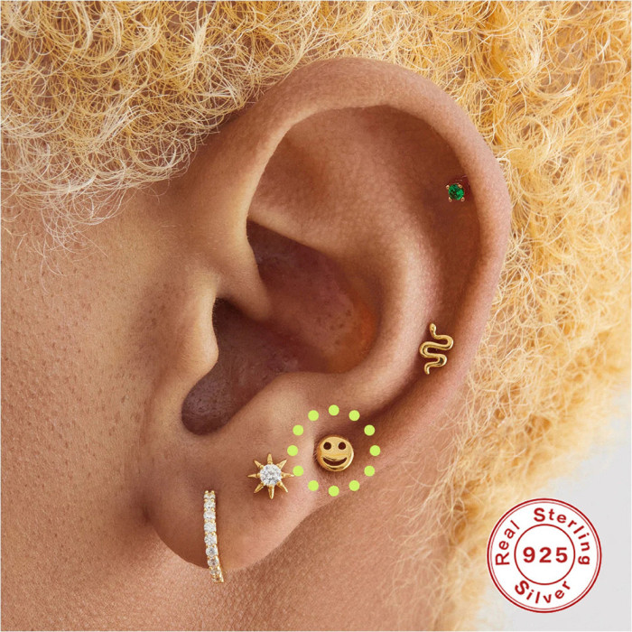 New S925 Sterling Silver Earrings 18G Flat Head Push Piercing Cartilage Earrings European and American Hot Selling Piercing Ear Lobe