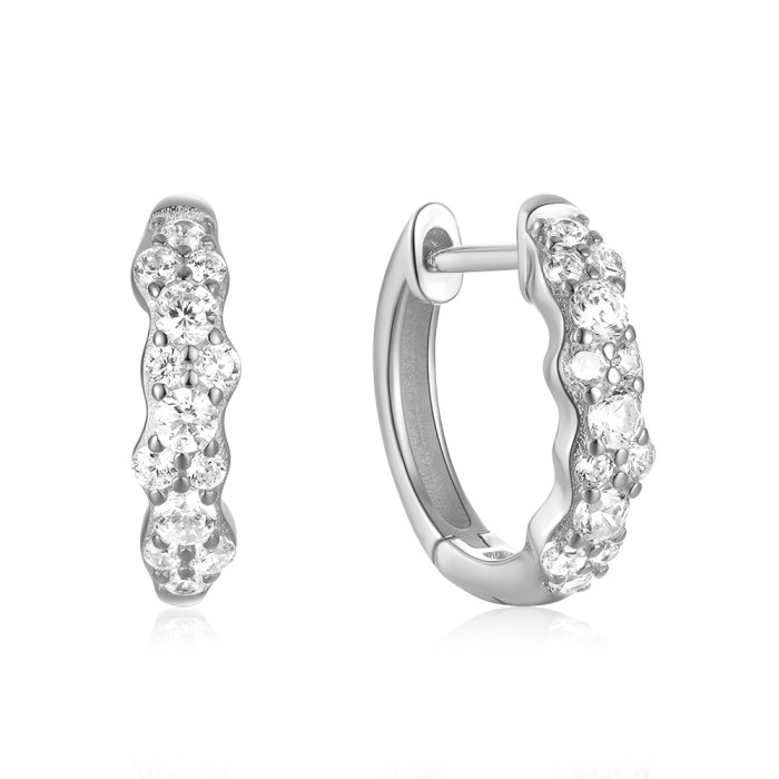 S925 Sterling Silver INS Style Large and Small Diamond-Studded Hoop Earrings Ear Clips Earrings European and American Fashion Simple Sterling Silver Earrings Cross-Border