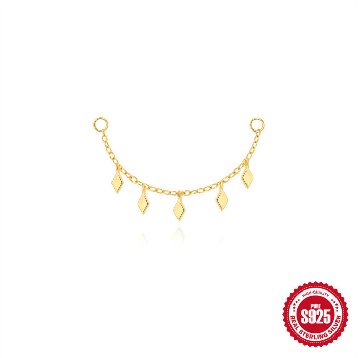 New S925 Sterling Silver Tassel Diamond Pendant Earrings Long Chain Cartilage Chain Piercing Earrings with Chain Accessories for Women