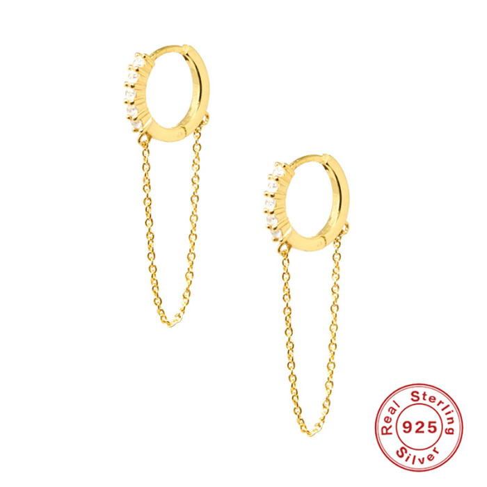 S925 Sterling Silver Round Diamond-Studded Tassel Chain Earrings Cross-Border Best-Selling Fashion Personality Creative INS Earrings Jewelry