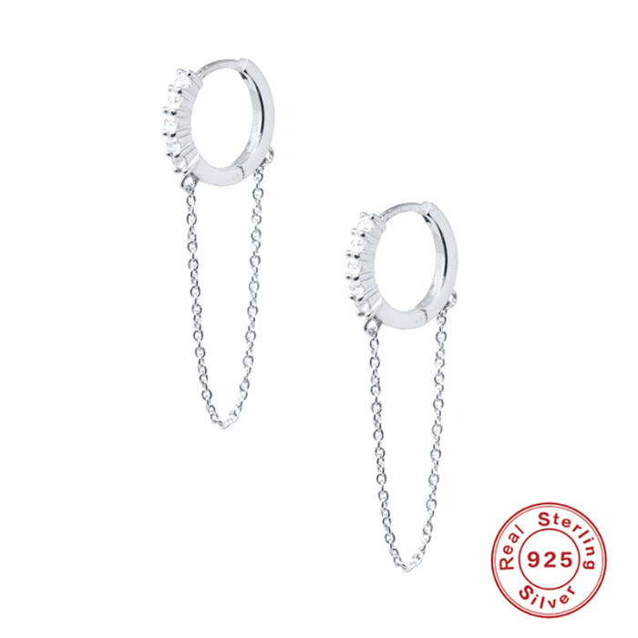 S925 Sterling Silver Round Diamond-Studded Tassel Chain Earrings Cross-Border Best-Selling Fashion Personality Creative INS Earrings Jewelry