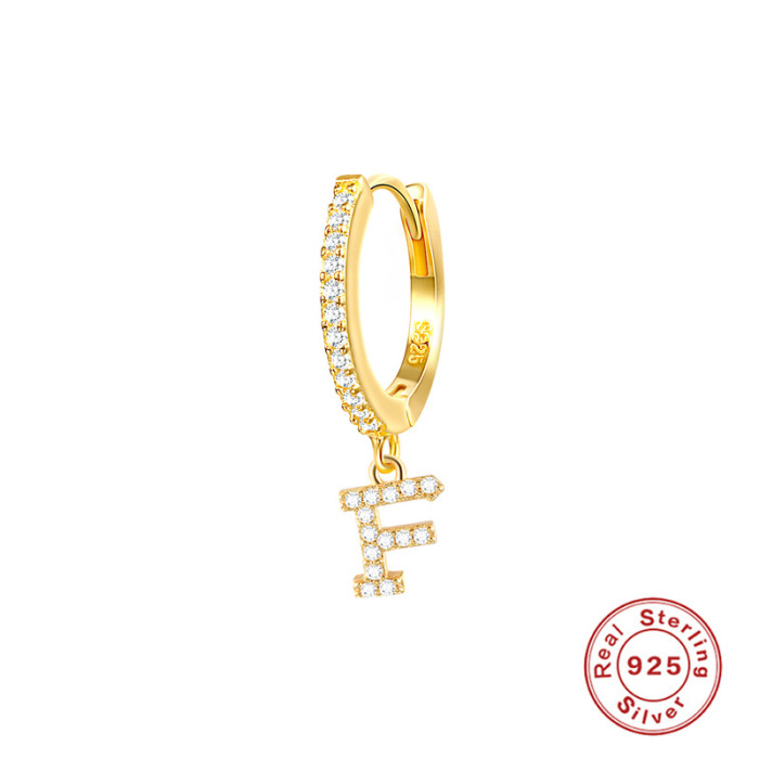S925 Sterling Silver Single 26 English Letter Hoop Earrings Fashion INS Trendy Stone-Studded Ear Cuffs Ear Jewelry