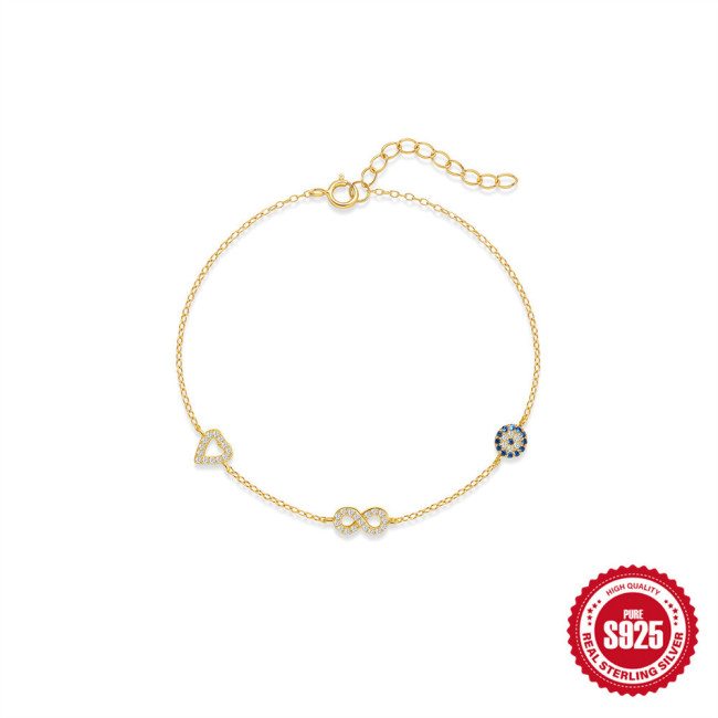 S925 Sterling Silver Heart Infinity Loop Versatile Inlaid Diamond Bracelet European and American Hot-Selling Classic Personality Versatile Bracelet