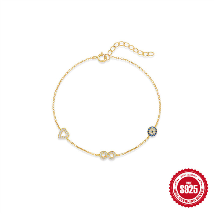 S925 Sterling Silver Heart Infinity Loop Versatile Inlaid Diamond Bracelet European and American Hot-Selling Classic Personality Versatile Bracelet