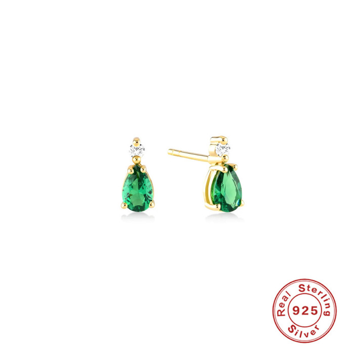 S925 Sterling Silver Colorful Inlaid Diamond Water Drop Earrings Fashionable Simple Earrings Zircon Accessories