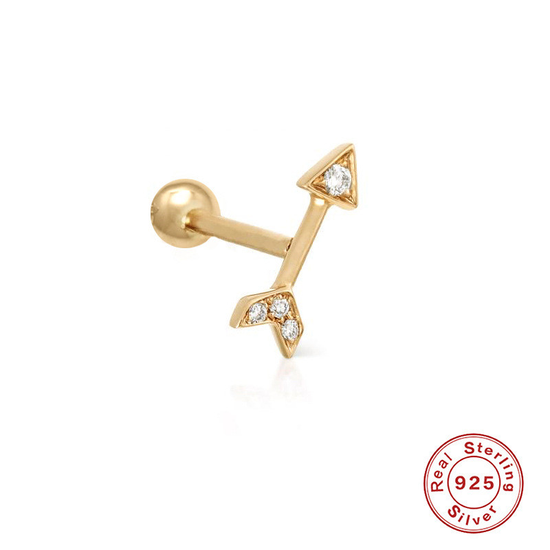 S925 Sterling Silver Single Arrowhead Diamond-Studded Piercing Earrings European and American Fashion Trend Ins Threaded Piercing Stud Earrings