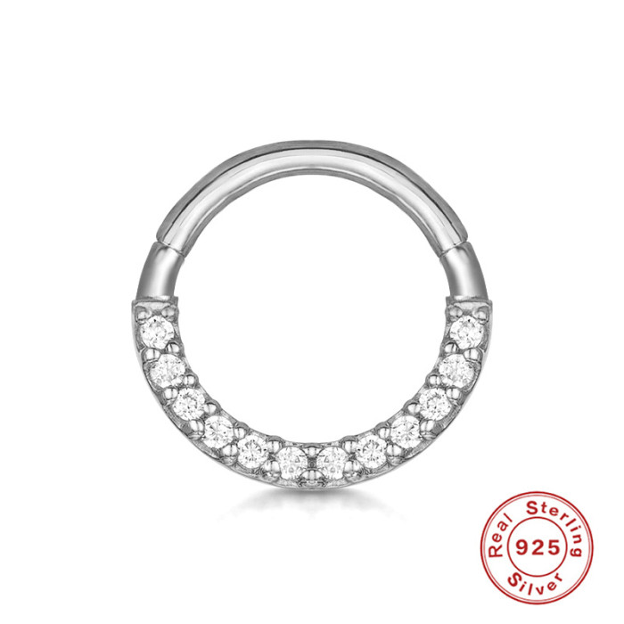 S925 Sterling Silver Piercing Cartilage Jewelry Nose Ring with Diamond Ear Clip Ear Cuff European and American Cross-Border Hot Selling INS Trend Ear Bone Stud