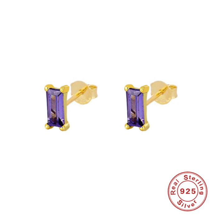 Light Luxury S925 Sterling Silver Rectangular Stone-Inlaid Earrings Korean Version Personality Creative Exquisite S...