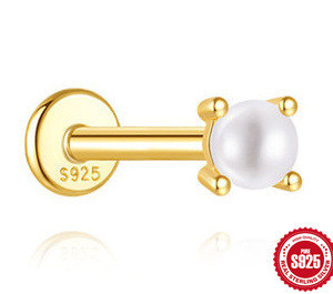 S925 Sterling Silver Classic Multi-size Pearl Flat Head Threaded Piercing Ear Bone Stud Japanese and Korean Niche Temperament Minimalist Earrings