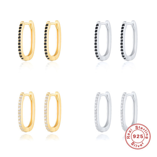 New Hot-Selling S925 Sterling Silver Oval Ear Cuff Earrings European and American Creative Style Inlaid with Diamonds Personality Trendy Ear Cuff Studs