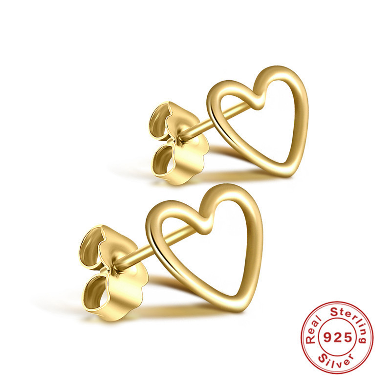ROMAD New S925 Sterling Silver Earrings Korean Sweet Hollow Heart Earrings Small Heart Simple Women's Jewelry