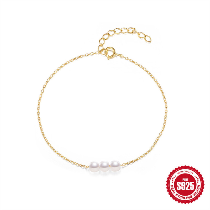 S925 Sterling Silver Minimalist Pearl Sliding Bracelet European and American Hot Selling Thin Chain Bracelet Exquisite Light Luxury Elegant Women's Jewelry