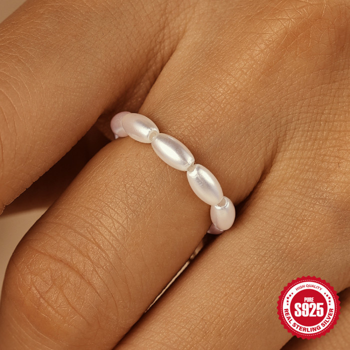 S925 Sterling Silver French Retro Small Pearl Ring for Women High-end Elegant Chain Adjustable Index Finger Ring, Nec...
