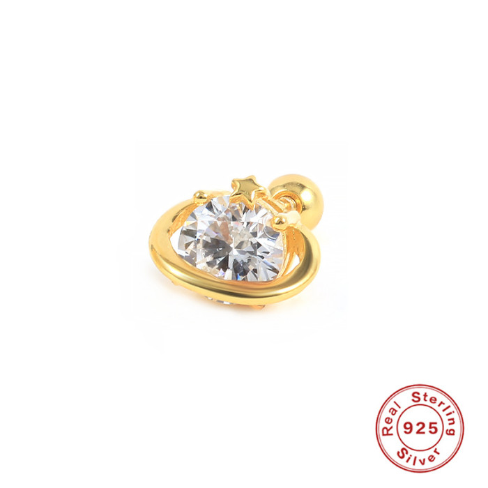 Hot Selling 925 Sterling Silver Colorful Diamond-Studded Spiral Round Bead Piercing Ear Bone Stud European and American Bestselling Cute INS Trendy Earrings