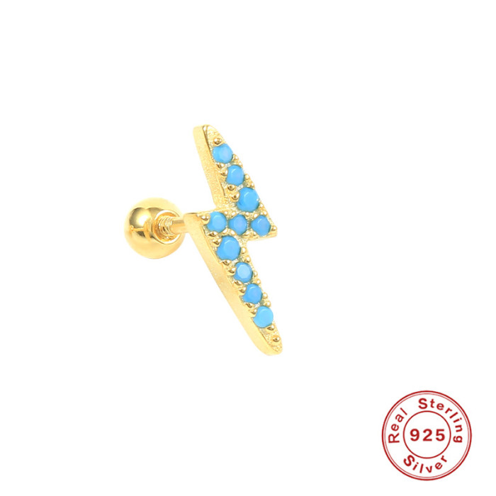 S925 Sterling Silver Single Lightning Bolt Diamond-Studded Threaded Earrings European and American Best-Selling Personality Trendy INS Cartilage Piercing Ear Jewelry