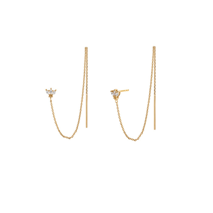 S925 Sterling Silver Crown Horse Eye Inlaid Diamond Ear Thread Female European and American fashion Ins Tassel Long Earrings High Sense of Ear Jewelry