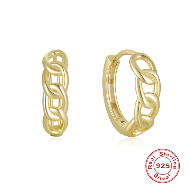 S925 Sterling Silver INS Trendy Chain Hoop Earrings Ear Cuffs Earrings European and American Cross-Border Hot Selling Elegant Personality Earrings for Women
