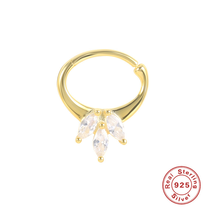 S925 Sterling Silver Horse Eye Inlaid Diamond Piercing Cartilage Earrings Hoop European and American Trendy Creative Nose Ring Single Ear Bone Stud
