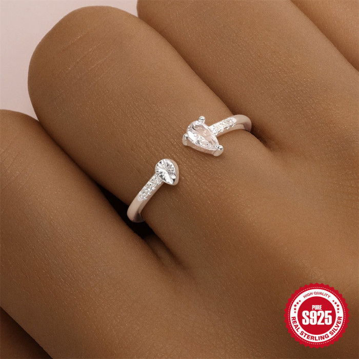 S925 Sterling Silver Moon Double Layer Butterfly Horse Eye Inlaid Diamond Star Open Ring Korean and Japanese Niche Design Index Finger Ring