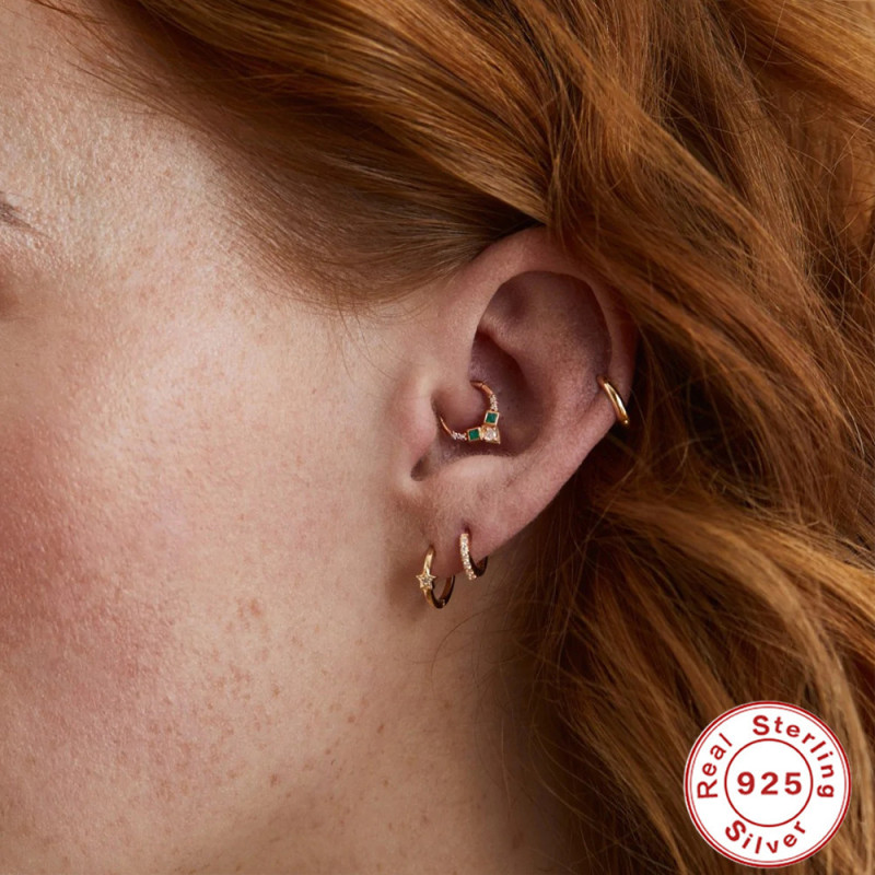 S925 Sterling Silver Body Piercing Cartilage Jewelry Nose Ring European and American Hot Selling Colorful Zircon Combination Inlaid Diamond Ear Bone Ring