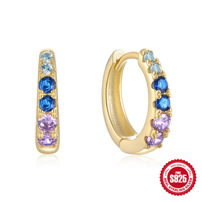 S925 Sterling Silver Earrings for Women European and American Cross-Border Fashion Personality Ins Style Gradient Diamond-Studded Hoop Earrings Ear Clips Earrings