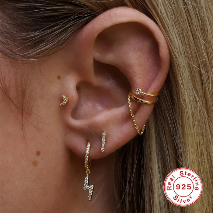 New S925 Sterling Silver Earrings 16G Flat Head Threaded Piercing Cartilage Studs European and American Hot Selling Personality INS Ear Bone Studs