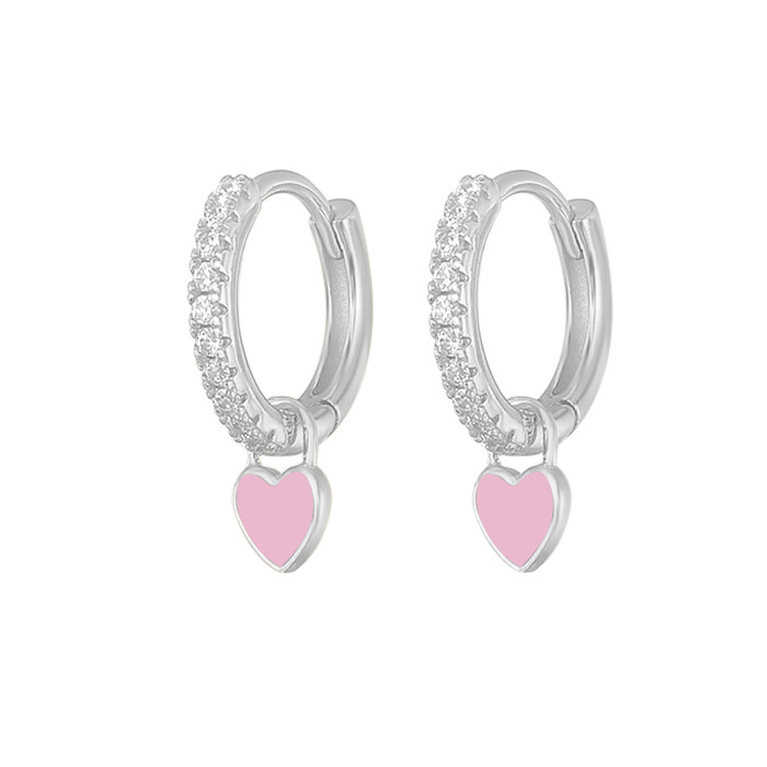 S925 Sterling Silver INS Geometric Heart Earrings Hoop Earrings Bestselling Fashion Stone-Studded Earrings Versatil...