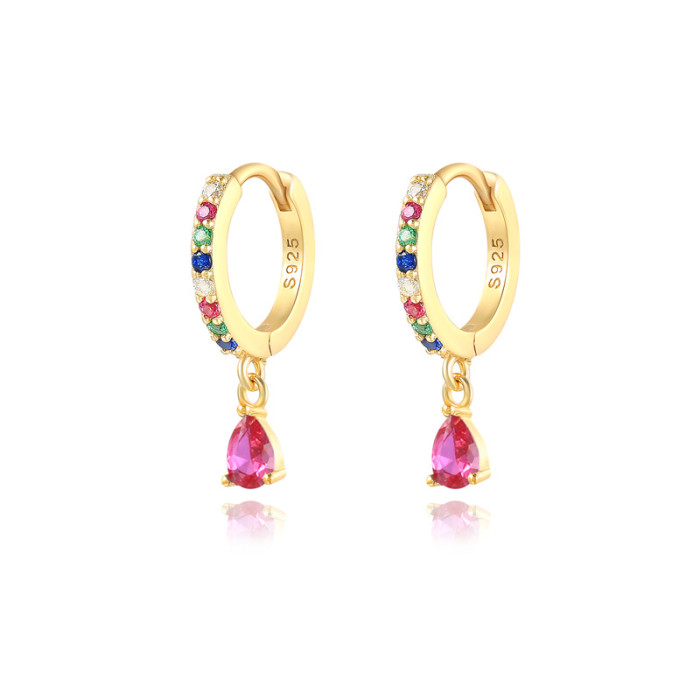 ROXI Luxury High-End Diamond-Studded Colorful Water Drop Hoop Earrings European and American Hot-Selling Ins Style Brass Earrings Jewelry
