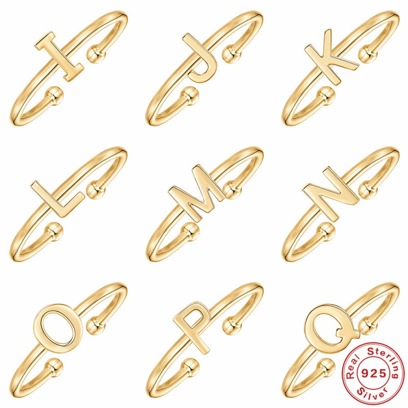 S925 Sterling Silver 26 Letters Initial Smooth Open Ring European and American Trendy Minimalist INS Style Index Finger Ring