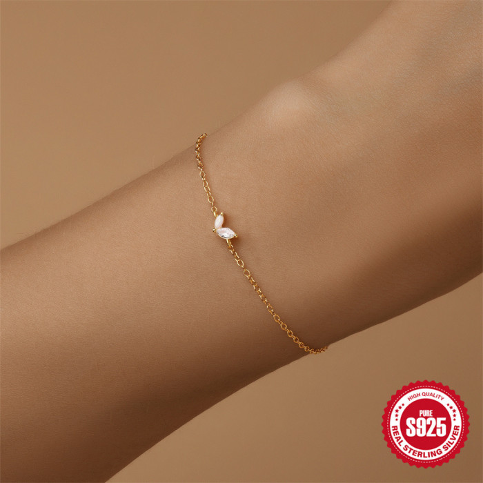 New S925 Sterling Silver Horse Eye Inlaid Diamond Opal Irregular Heart Bracelet Korean Version Niche Design Sense Ele...