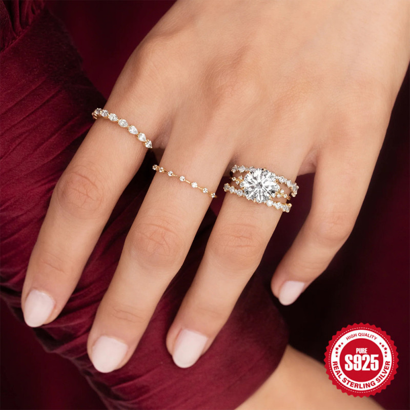 New 925 Sterling Silver Single Row Water Drop Diamond Engagement Wedding Ring Korean and Japanese Style Elegant Luxury High-end Ring