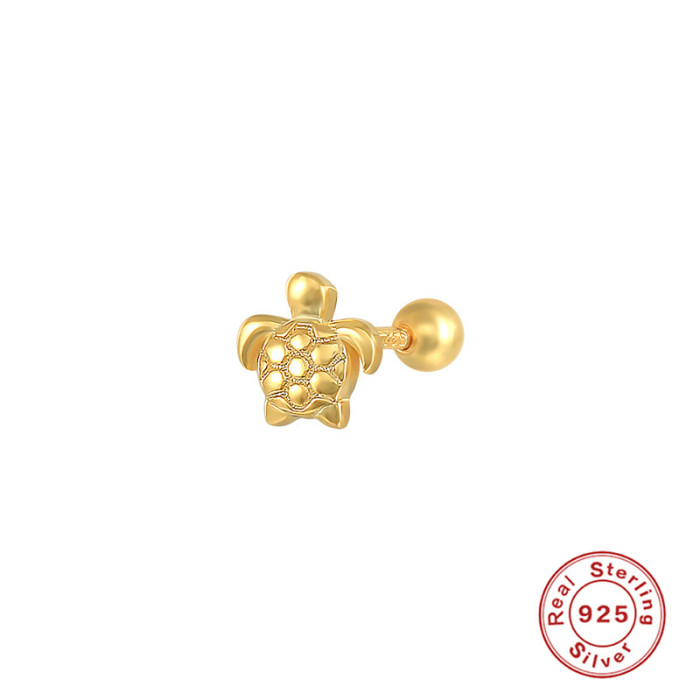 S925 Sterling Silver Diamond-Studded Marquise Piercing Threaded Earrings Korean and Japanese Internet Celebrity Creative Turtle Ins Body Piercing Ear Jewelry