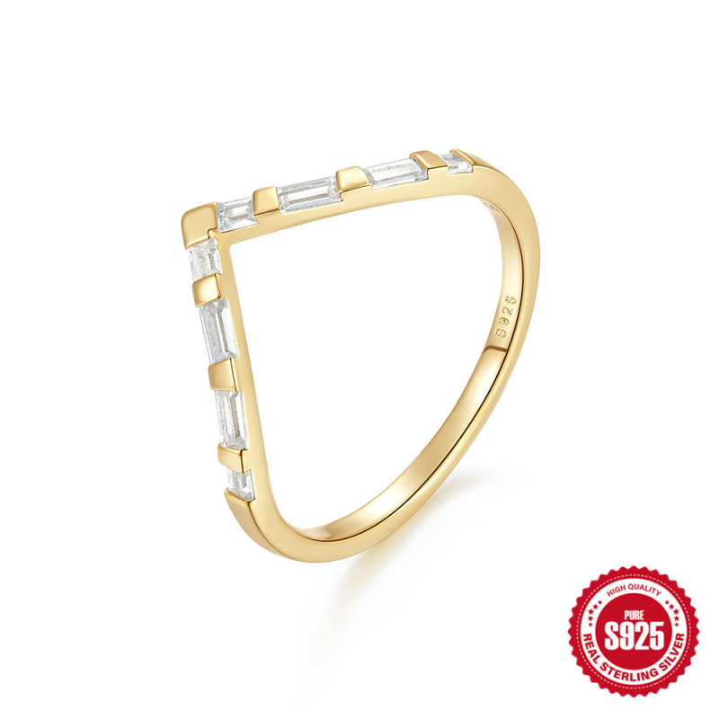 S925 Sterling Silver V-shaped Diamond Engagement Ring for Women Wedding Bands Korean Version TikTok Same Style Index Finger Ring
