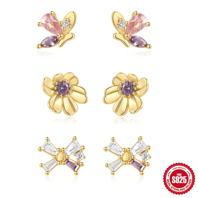 S925 Sterling Silver Marquise Water Drop Double Butterfly Stud Earrings European American French Style Super Sparkling Elegant INS Style Earrings