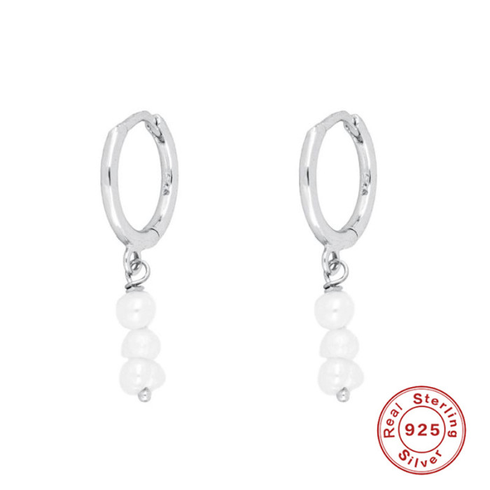 S925 Sterling Silver Pearl Hoop Earrings for Women TikTok Trending Elegant Exquisite Earrings Korean and Japanese Style Hot Selling Ear Jewelry