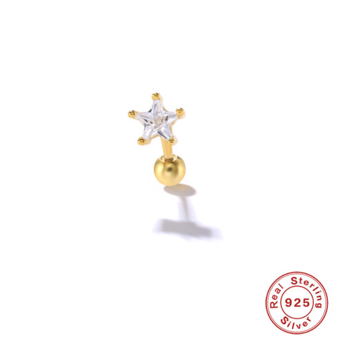 S925 Sterling Silver Five-Pointed Star Arc-Shaped Piercing Ear Bone Stud Korean and Japanese Style Personality INS Trend Body Screw Piercing Ear Jewelry