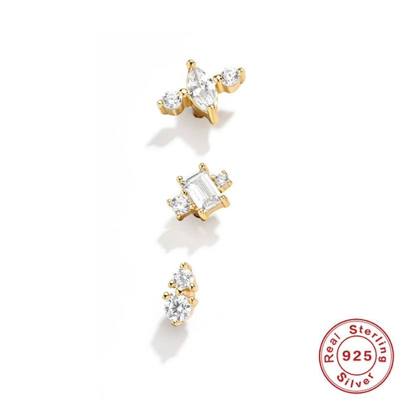 New S925 Sterling Silver Geometric Diamond Stud Earrings Set European and American Cross-Border Bestselling INS Colorful Earrings Accessories