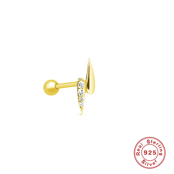 S925 Sterling Silver Lightning Piercing Threaded Stud Earrings European and American Cross-Border Bestselling Personality Creative INS Style Ear Bone Studs